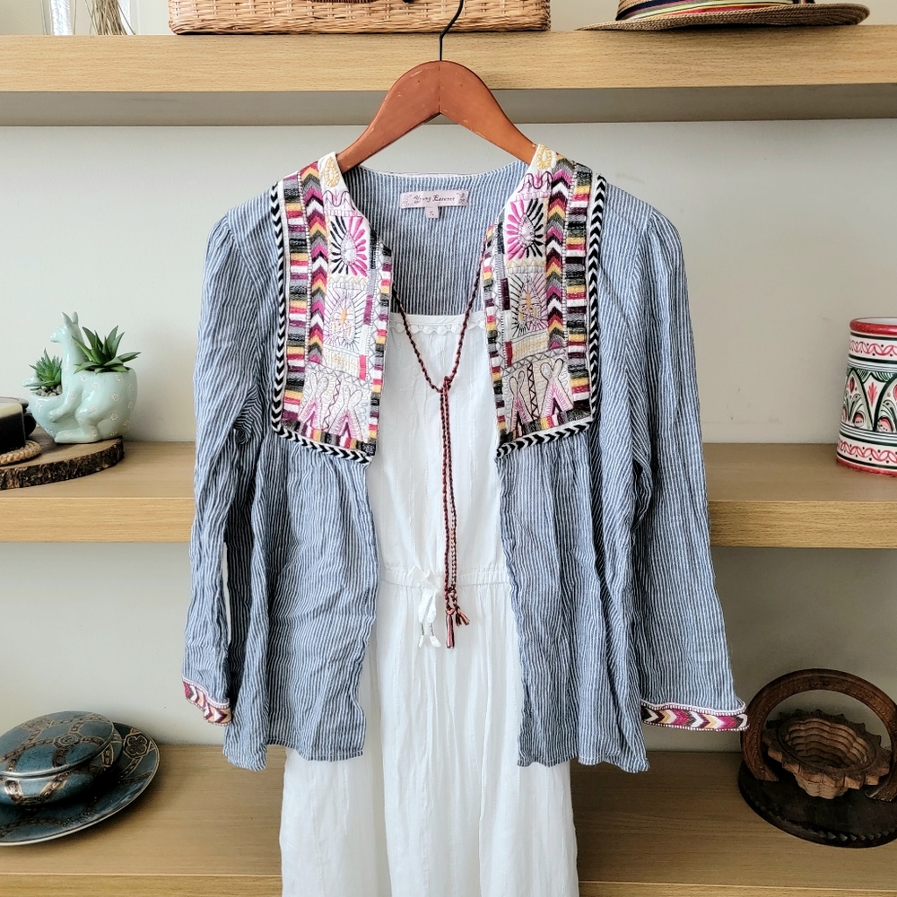 Boho chic Striped embroidery shirt
